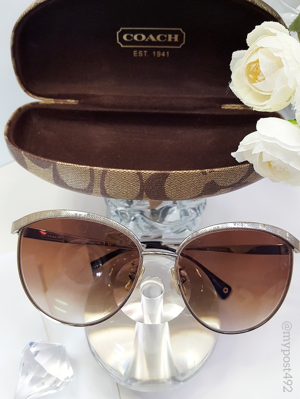 Coach🤎Brown Lens Cat Eye Metal Trim Glasses/Sunglasses+Case